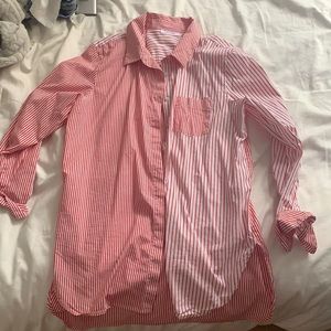 calvin klein asymmetrical striped red button up